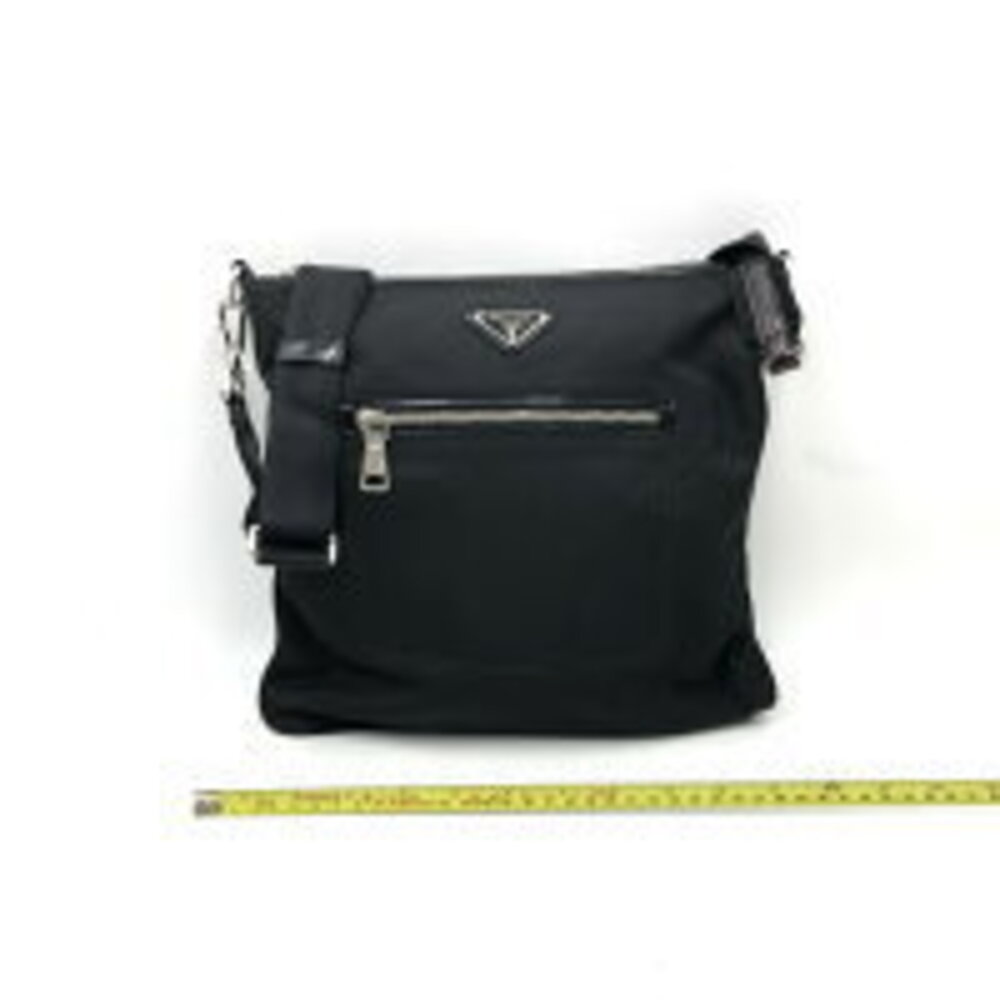 Prada front logo black nylon triangle pocket shoulder bag Tessuto